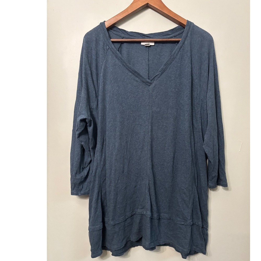 J‎ Jill Blue Heathered Cotton V-Neck Layered Hem Tunic Top XL